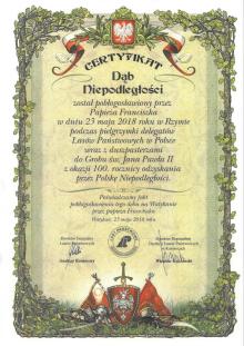Certyfikat Dębu Nipodległości